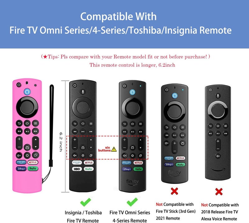 FiiMan Silicone Remote Case, Lightweight Anti Slip Shockproof with Lanyard - Compatible with Toshiba/Insignia Firetv Omni or 4-Series TV (Pink Glow) - Image 1